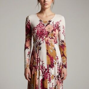 Free People Red and Pink V-Neck Sundress Boho